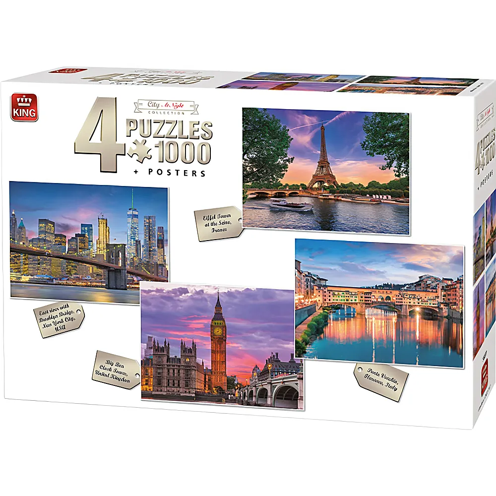 King Puzzle 4er Set City at Night 1000Teile | Puzzle 1000 Teile