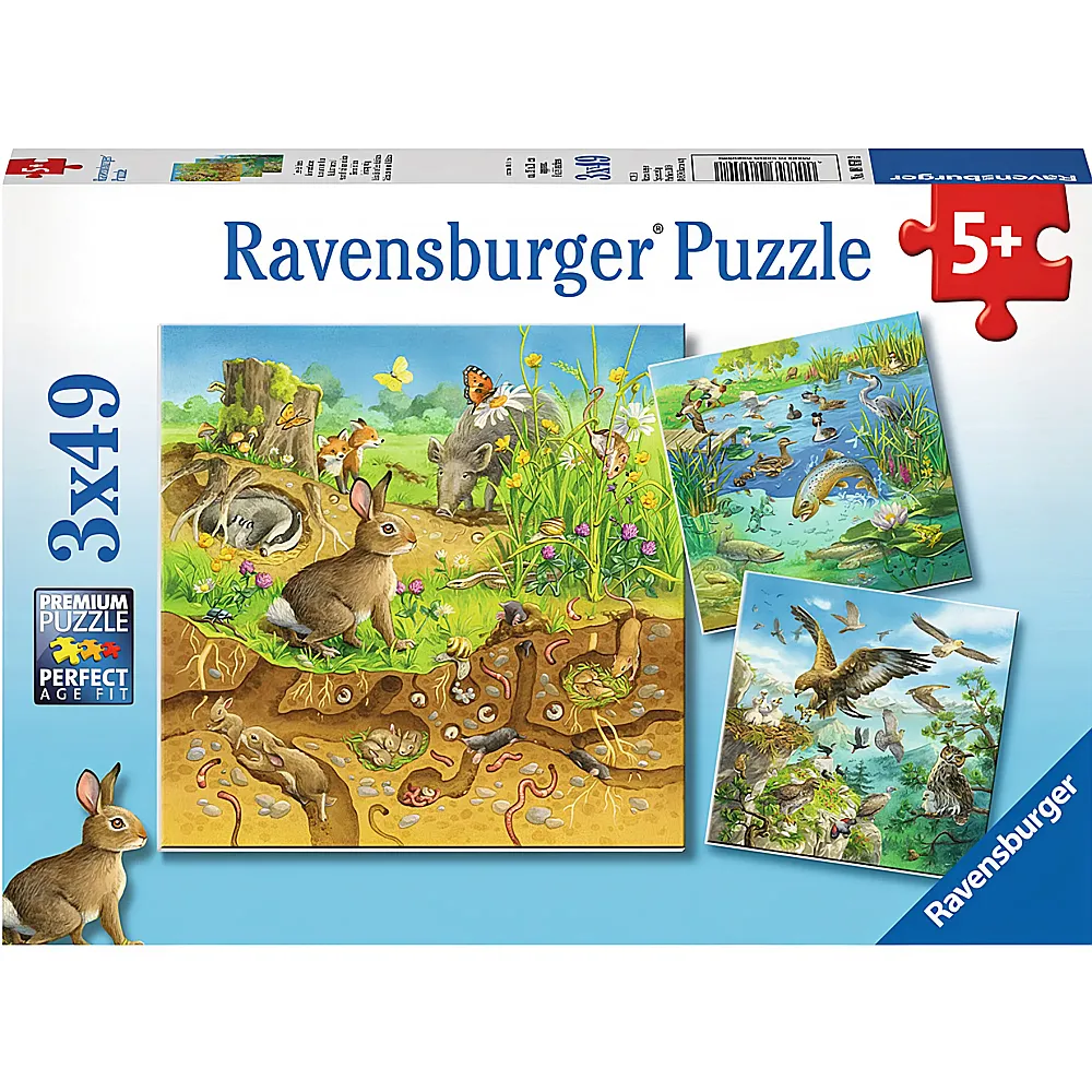 Ravensburger Puzzle Tiere in ihren Lebensrumen 3x49