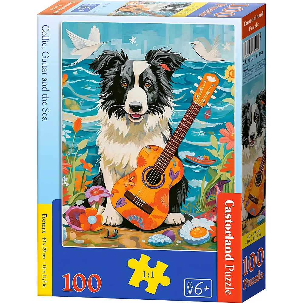 Castorland Puzzle Collie mit Gitarre am Meer 100Teile