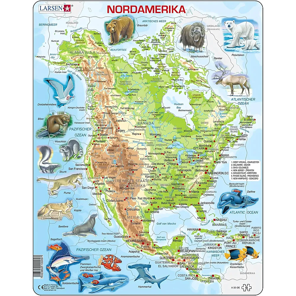 Larsen Puzzle Nordamerika - 66 Teile