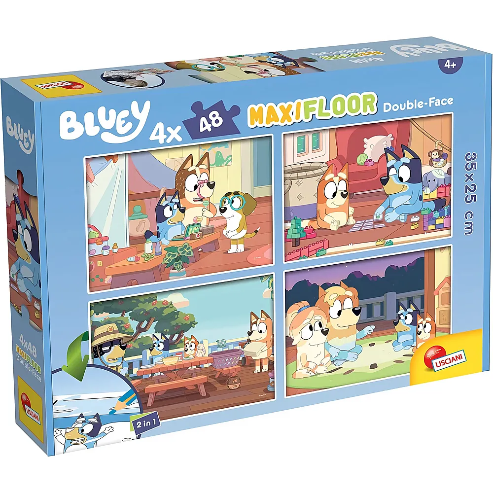 Lisciani Puzzle Maxifloor Double-Face 4in1 Doppelseitig zum Ausmalen Bluey - 48 Teile
