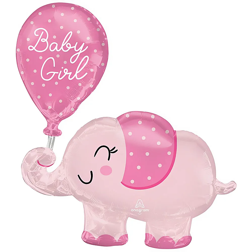 Riethmller Folienballon Elefant -  Baby Girl 73x78cm | Kindergeburtstag