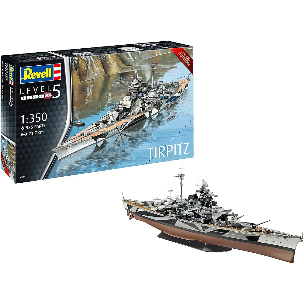 meinspielzeug - Revell Level 5 Bausatz German Battleship WWII Tirpitz | Modellbausatz Schiffe