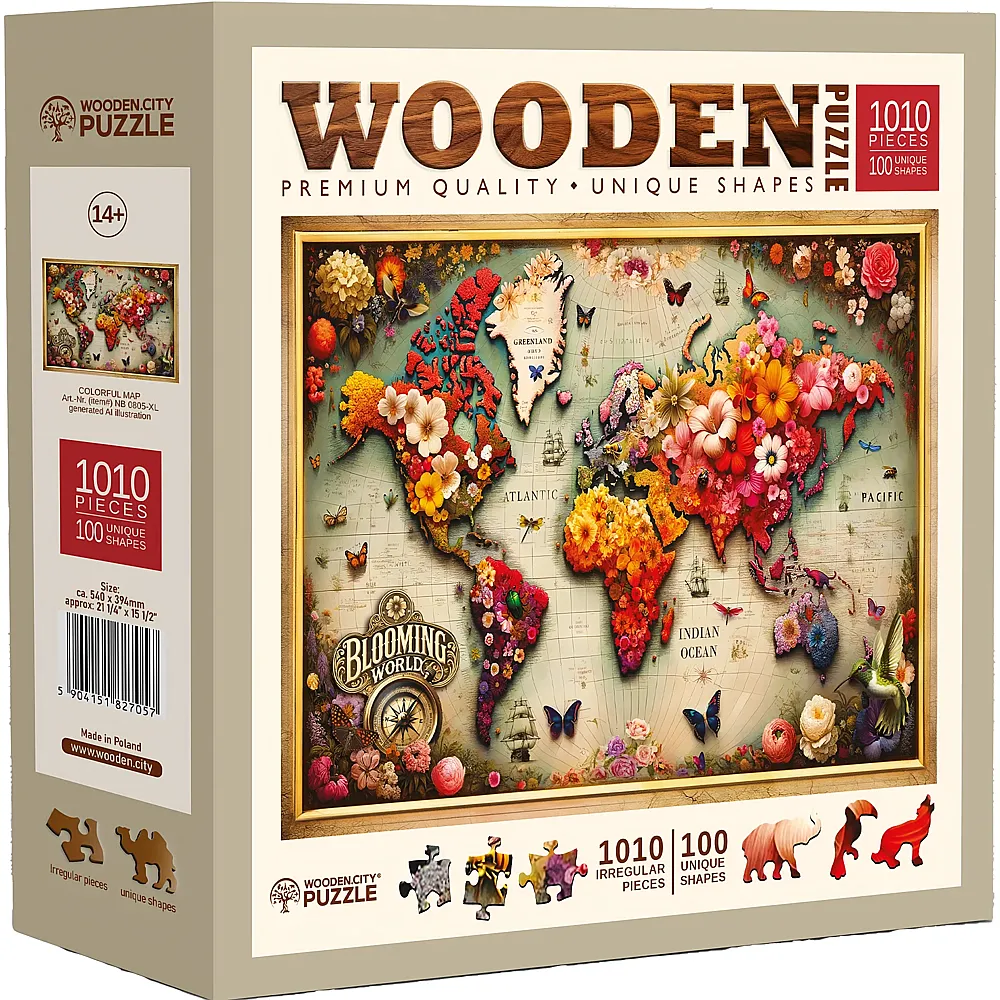 meinspielzeug - Wooden City Puzzle Colorful Map, aussergew�hnliche Formen 1010Teile | Holzpuzzle