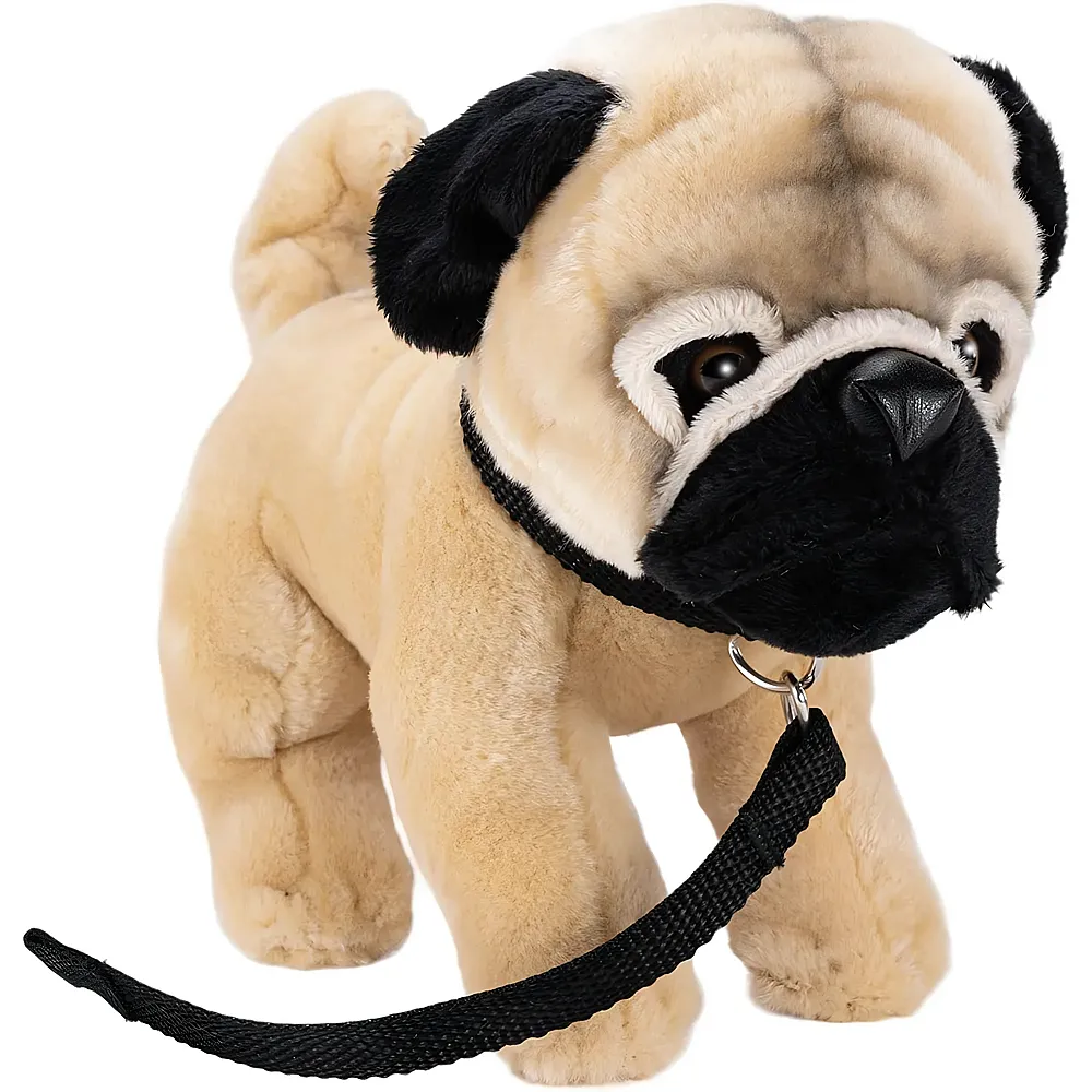 Carl Dick Mops stehend mit Leine Beige - 23 cm