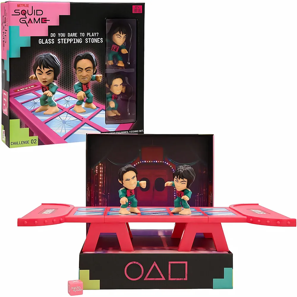 IMC Toys Squid Game Challenge Glass Tile, Spiel aus der Netflix-Serie, Herausforderungen zum Spielen und Ausstellen, inklusive Mini-Set und Figuren, Spiel f�r Erwachsene ab 17 Jahren Zeitgen�ssisch