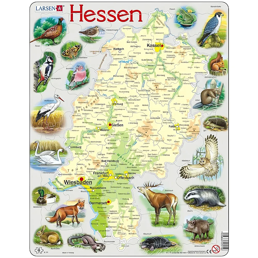 Larsen Puzzle Hessen und seine Tierwelt - 68 Teile - Rahmenpuzzle