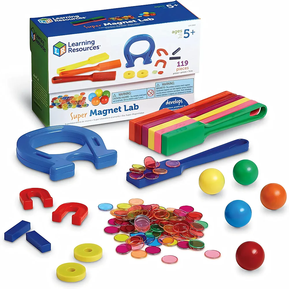 Learning Resources Super Magnet Lab, ab 5 Jahren, Magnetismus Lernspielzeug f�r Kinder, 119-teiliges Set f�r naturwissenschaftliche