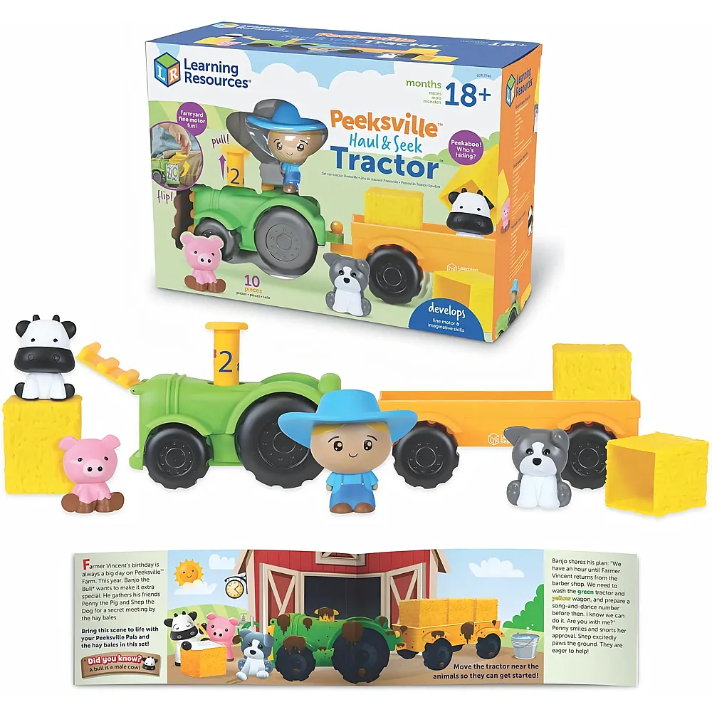 Learning Resources Peeksville Traktor mit Anh�nger, Lernspielzeug ab 18 Monaten, Bauernhof-Spielset f�r Kleinkinder