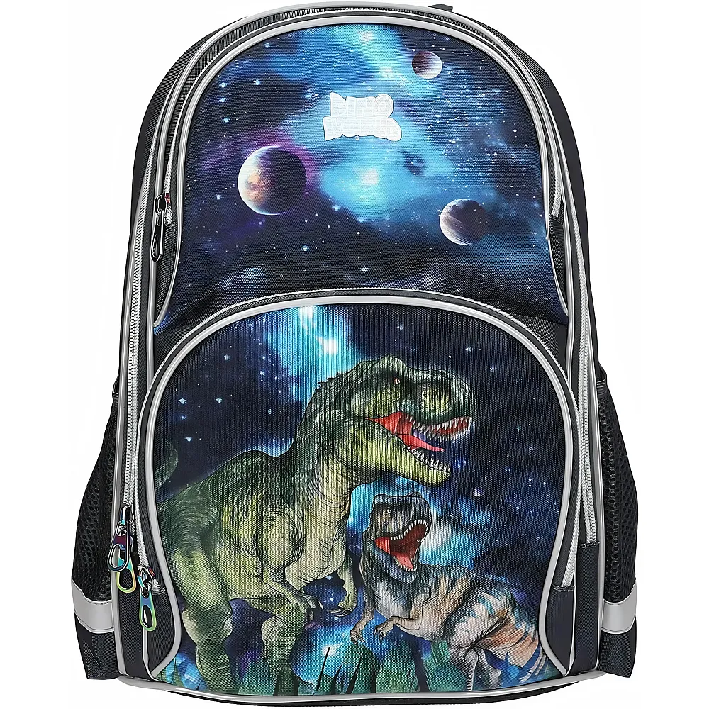 Depesche Dino World Galaxy - Schulrucksack in Dunkelblau, mit Dinosaurier Motiv, Planeten und Sternen, Schultasche mit