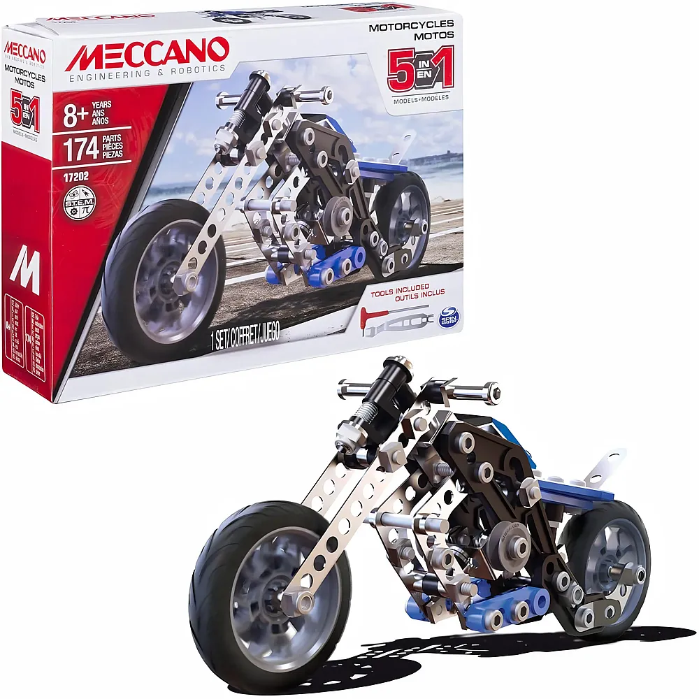 meinspielzeug - Meccano 5in1 Motorrad - 174 Teile | Technische Baus�tze