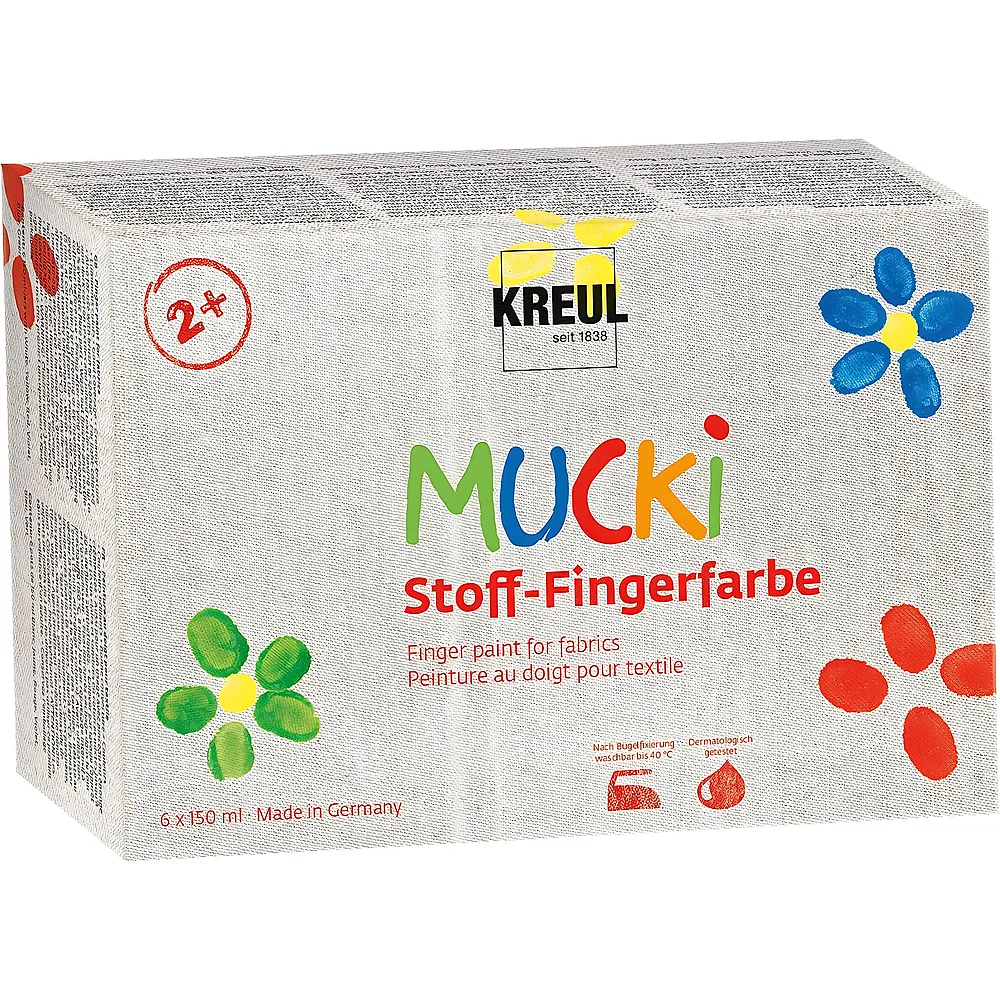 Kreul Mucki Fingerfarbe Set Stoff - 6 x 150 ml | Farbe & Kreide