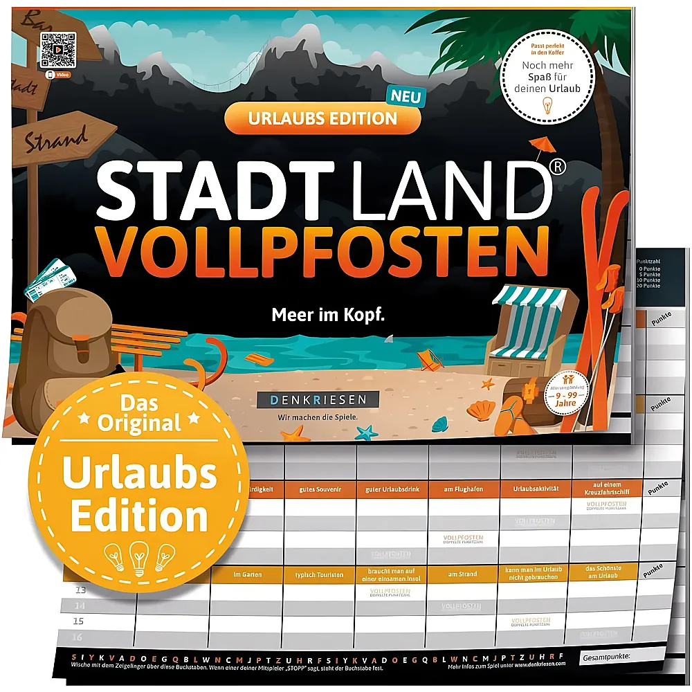 meinspielzeug - Denkriesen Stadt Land Vollpfosten Urlaubs Edition - Meer im Kopf. | Familienspiele