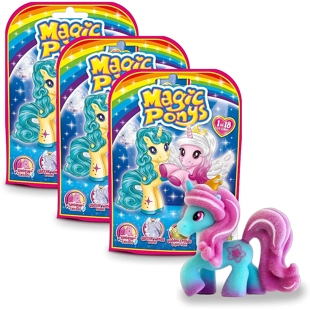 CRAZE Magic PONYS 3er Set  3X Ponys Figuren, Wundersch�ne Ponys Spielzeug zu Sammeln, mit Tattoos & Zubeh�r