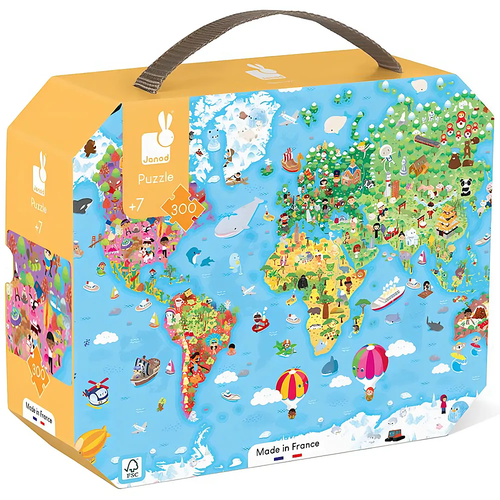 Janod Puzzle Weltkarte im K�fferchen 300Teile