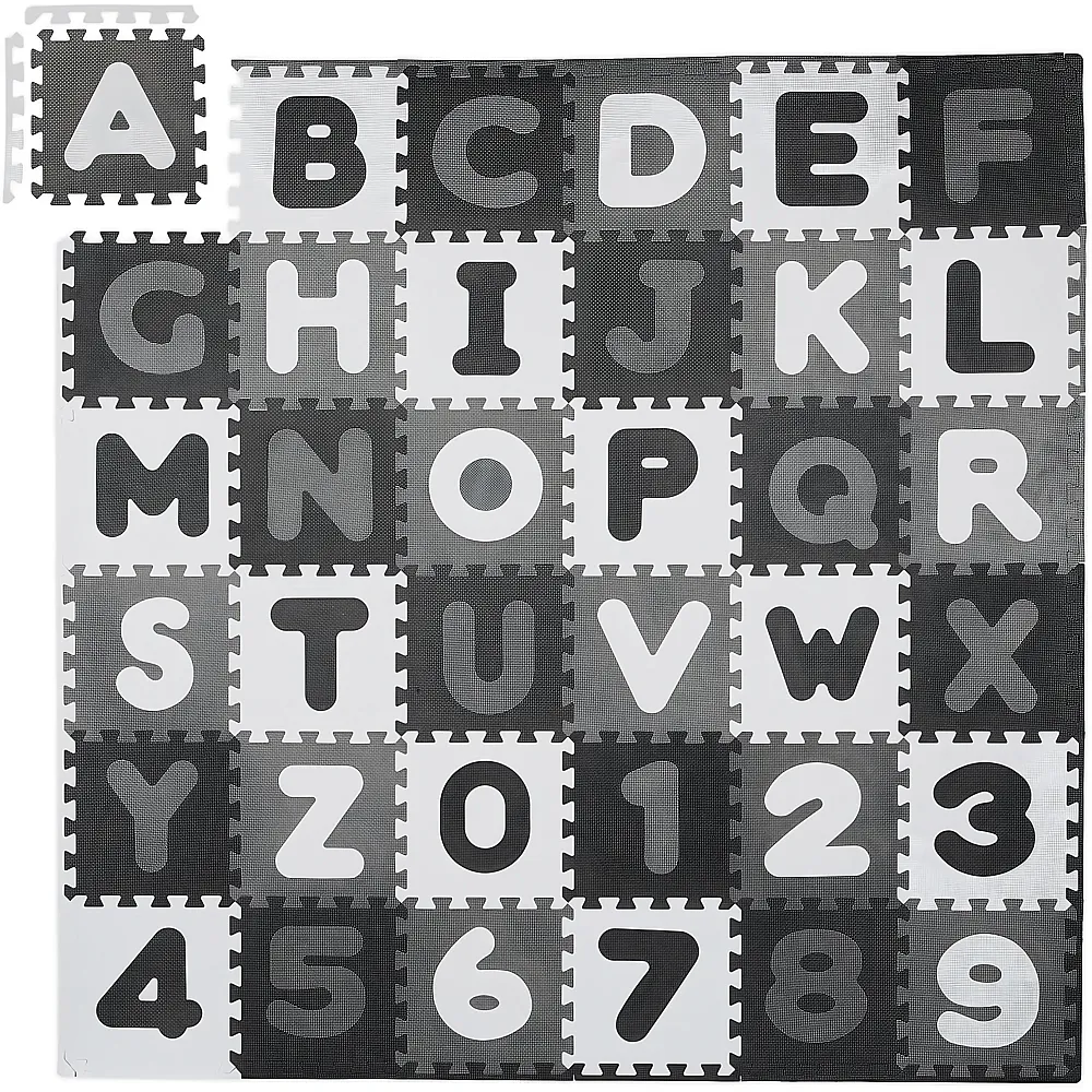 Relaxdays Puzzlematte ABC und Zahlen Grau/Weiss - 60 Teile