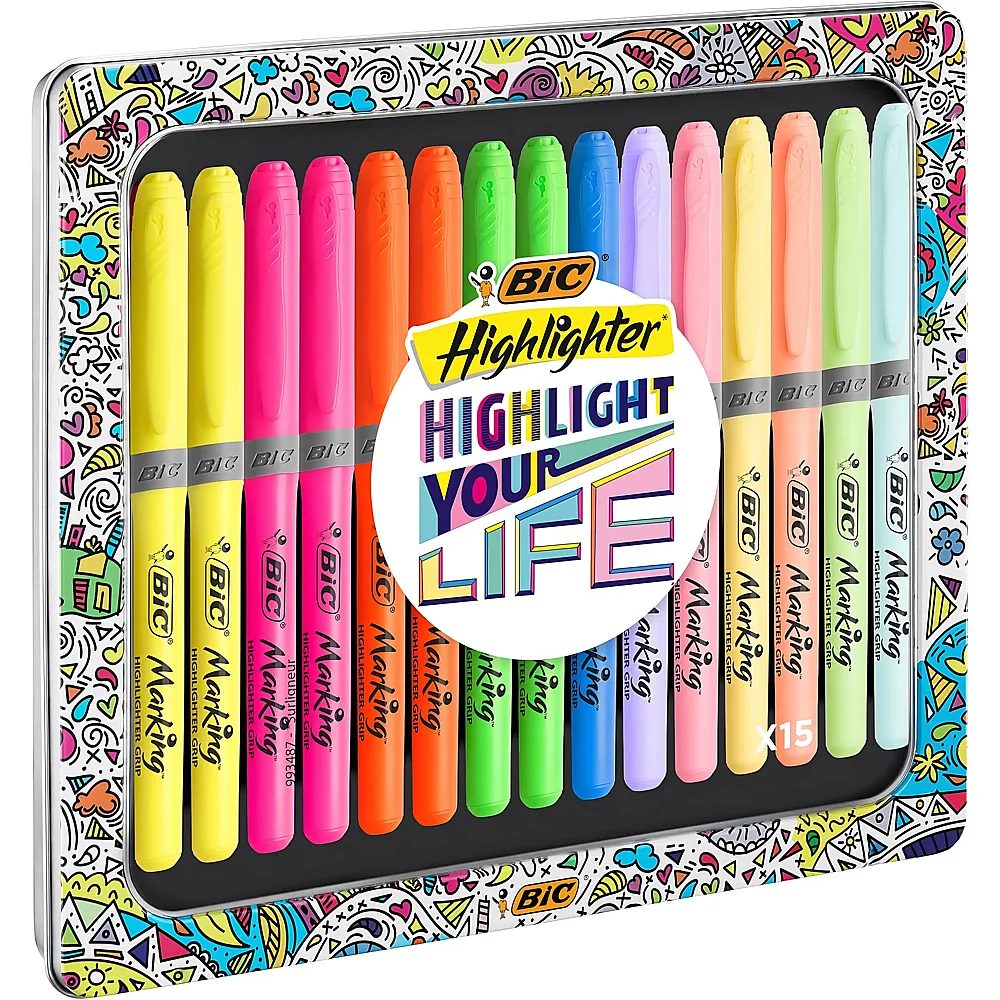 BIC Highlighter Grip Collection Box - 15 Teile