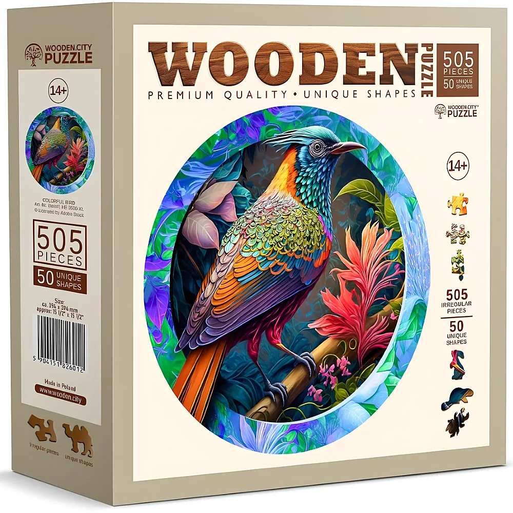 Wooden City Puzzle Colorful Bird XL 505Teile