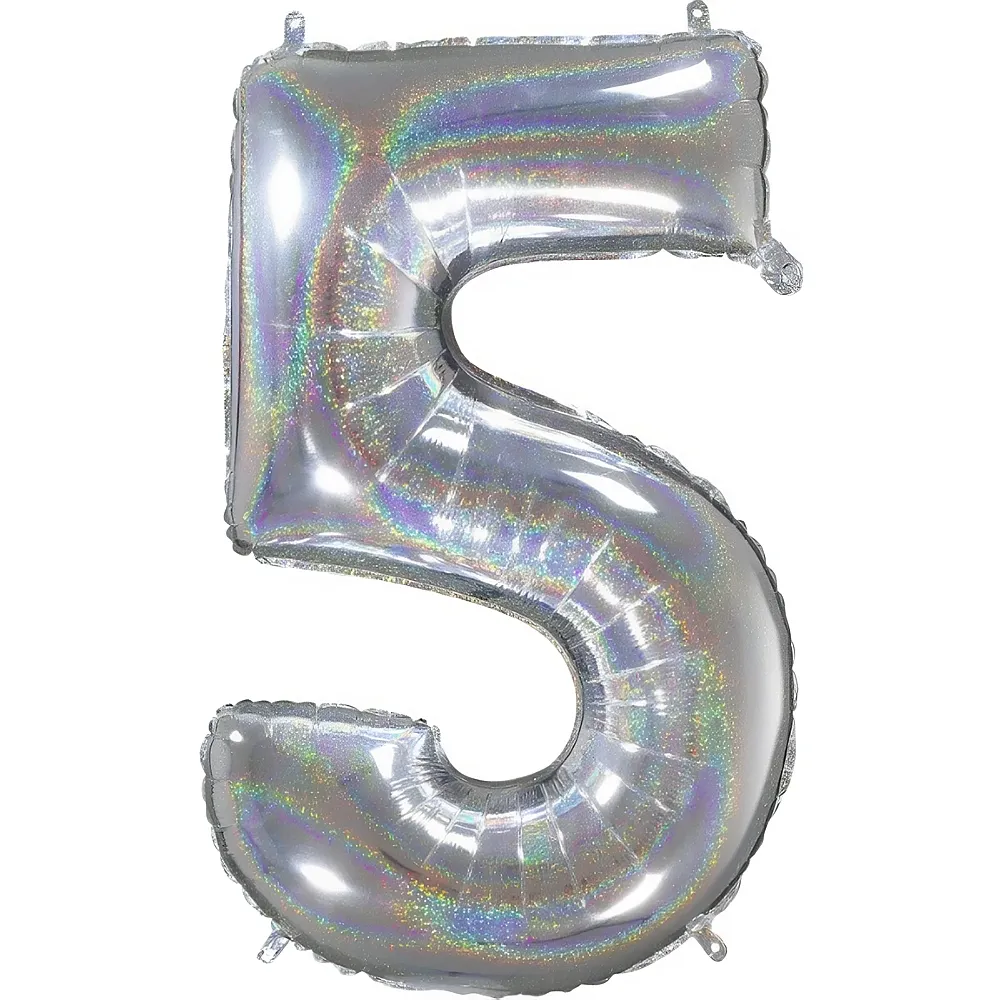 Grabo Megaloons Ballon aluminium chiffre 5 argent holographique - 66 cm - Ballons en aluminium