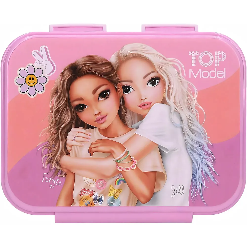 Depesche TOPModel Girl Power - Brotdose in Lila, mit Model Motiv und bunten Batches, Lunchbox mit 3 F�chern und Klapp-Deckel