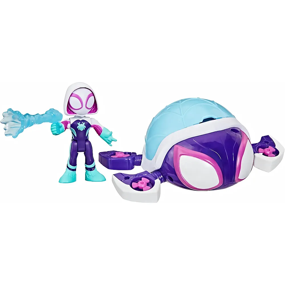 Hasbro Marvel Spidey und Seine Super-Freunde  Water-Webs Ghost Spielzeug mit 7,6cm Figur & Schildkr�ten-Fahrzeug  Farbwechsel-Augen  Netz-Accessoire  Inspiriert von Disney Jr.