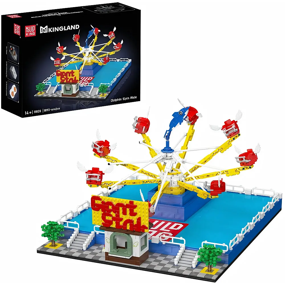 meinspielzeug - Mould King Kingland Dolphin Spin Ride Elektrisches Ozean-Themen-Karussell 11028 | Klemmbausteine Stadtleben