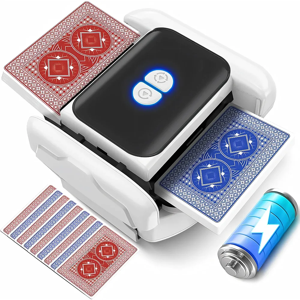 Feebee Kartenmischmaschine Elektrische - Automatischer Mischmaschine Karten,USB Kartenmischer mit Akku 2600mah,Kartenmischger�t f�r 1-2 Decks Poker Gleichm�ssig & Nicht Eingeklemmt,Card Shuffler f�r UNO,Romme Weiss