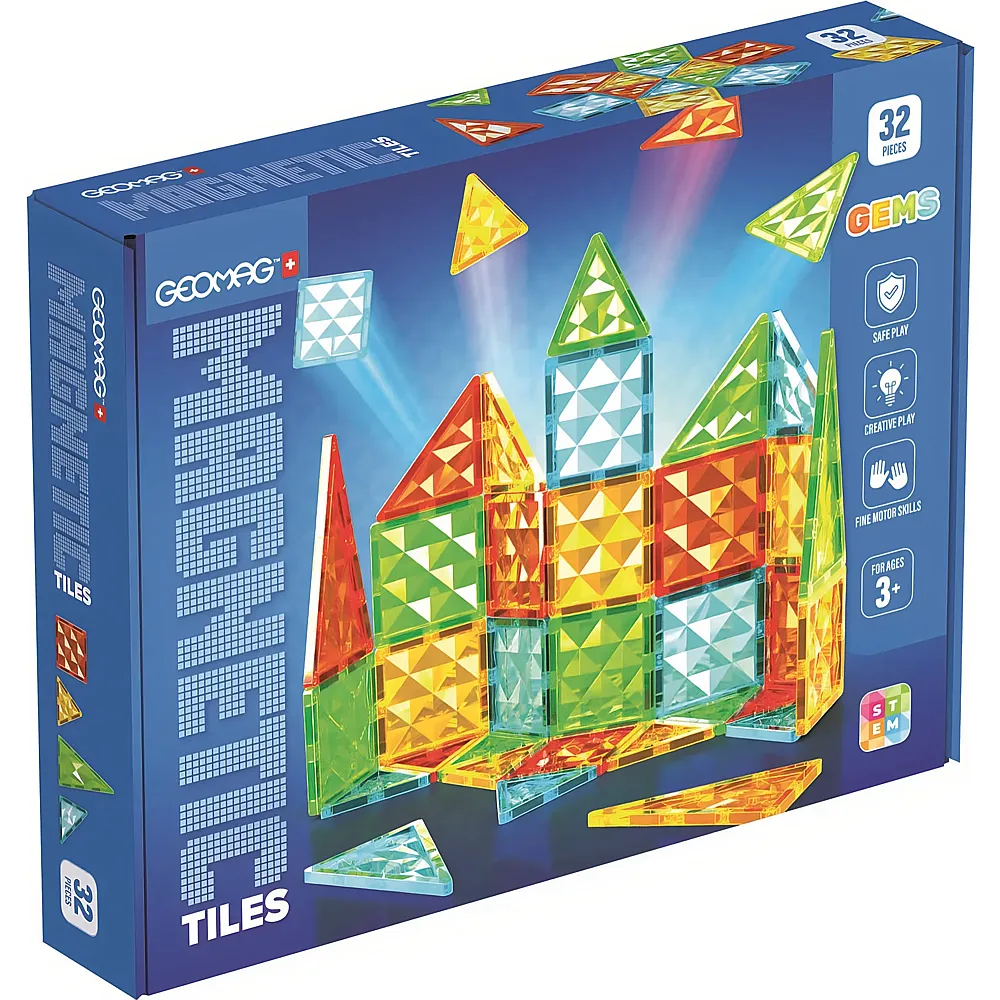 Geomag Magnetic Tiles Gems - 32 Teile