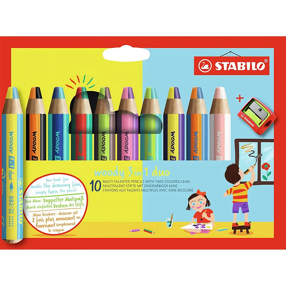 Stabilo Woody Buntstift, Wasserfarbe & Wachsmalkreide Duo 10Teile