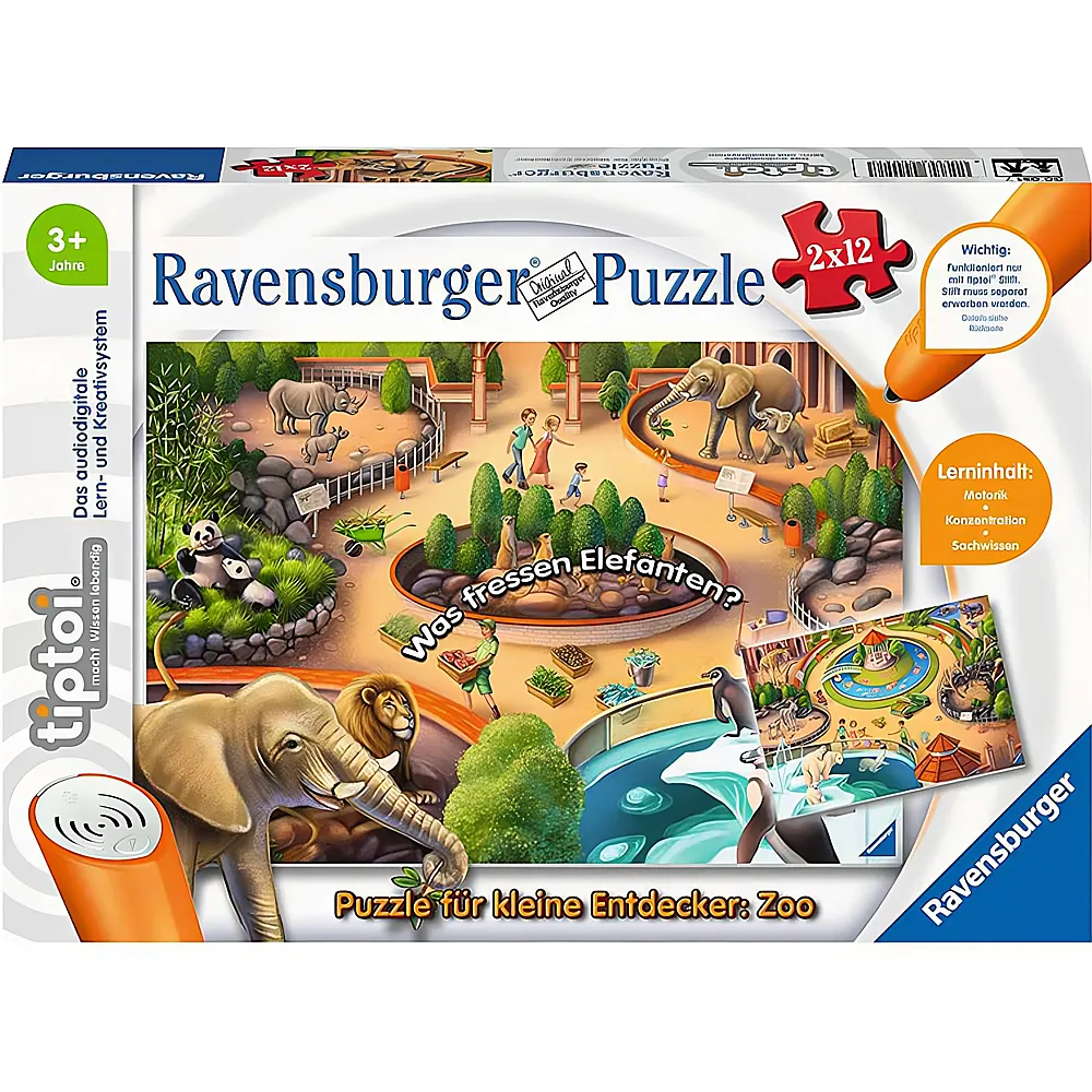 Ravensburger tiptoi Puzzle fr kleine Entdecker: Zoo 2x12