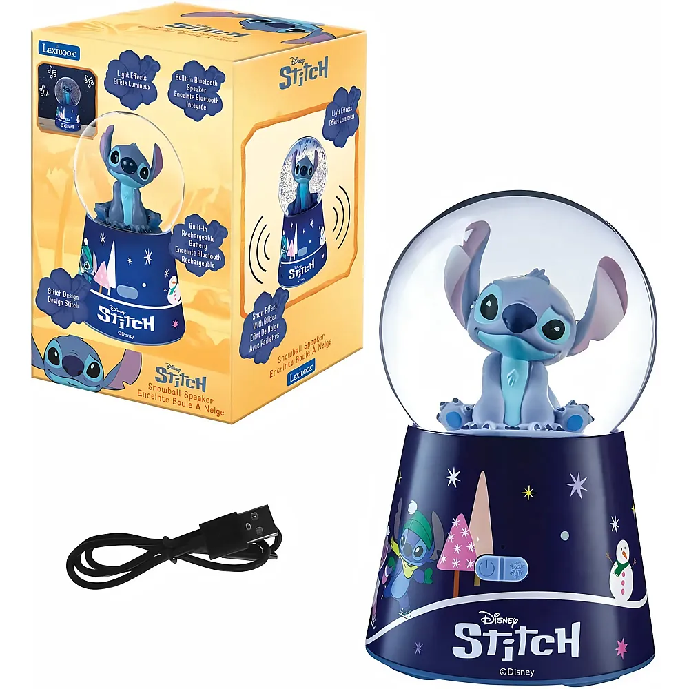 Lexibook Disney Stitch, Bluetooth-Lautsprecher Schneekugel Stitch, Blau