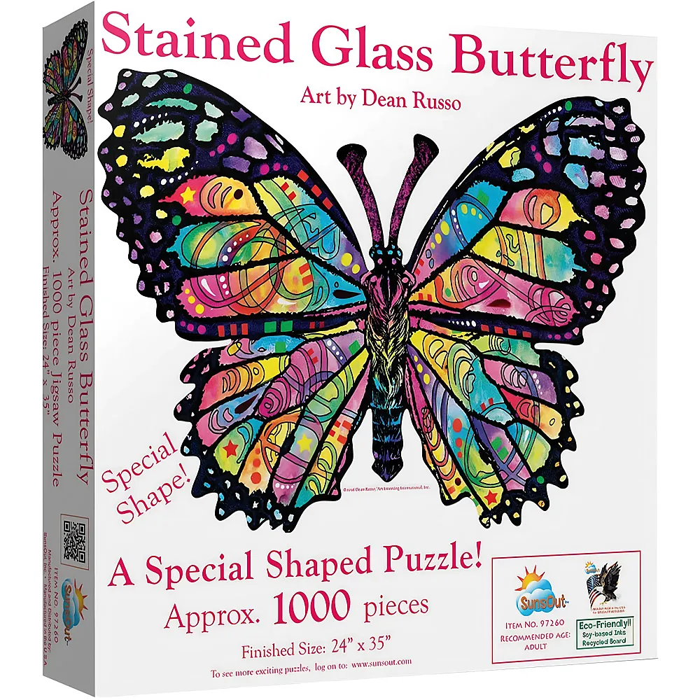 SunsOut Puzzle Dean Russo Stained Glass Butterfly - 1000 Teile