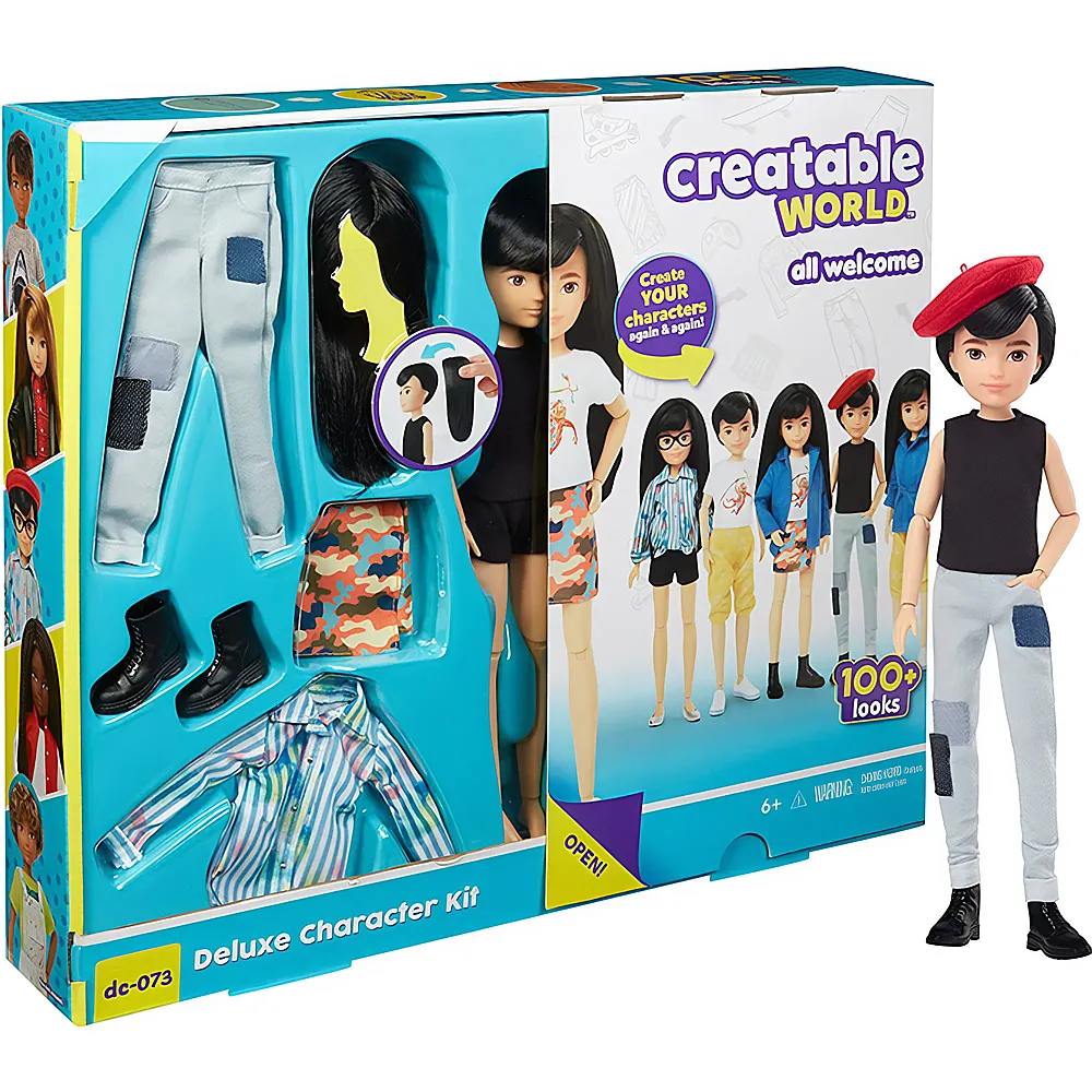 Creatable World Deluxe Charakter Set Puppe mit schwarzen, glatten Haaren