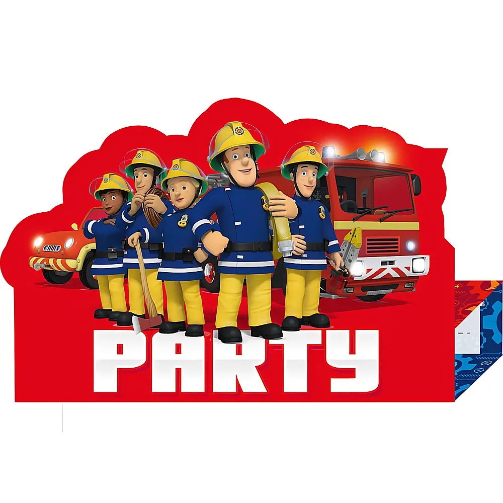 Amscan Feuerwehrmann Sam Einladungskarten & Umschlge 8Teile | Kindergeburtstag