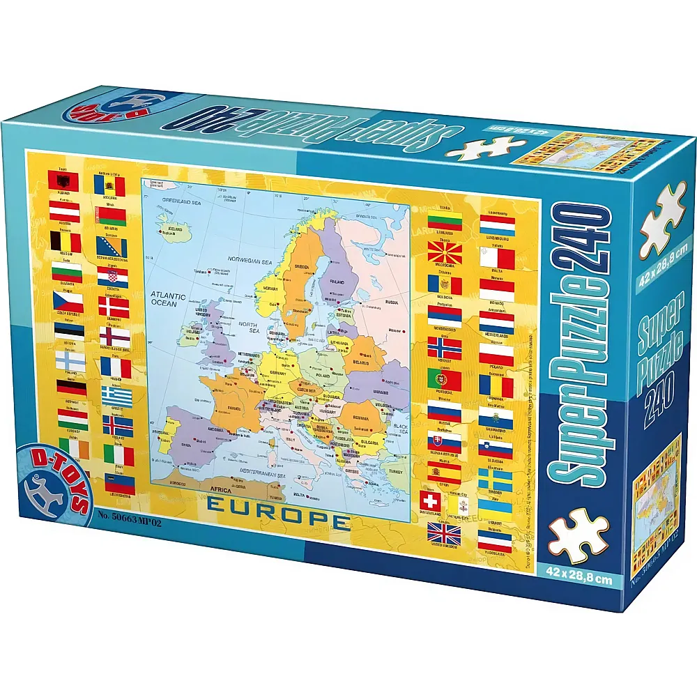 meinspielzeug - DToys Puzzle Europakarte mit Flaggen 240Teile | Puzzle 105-300 Teile