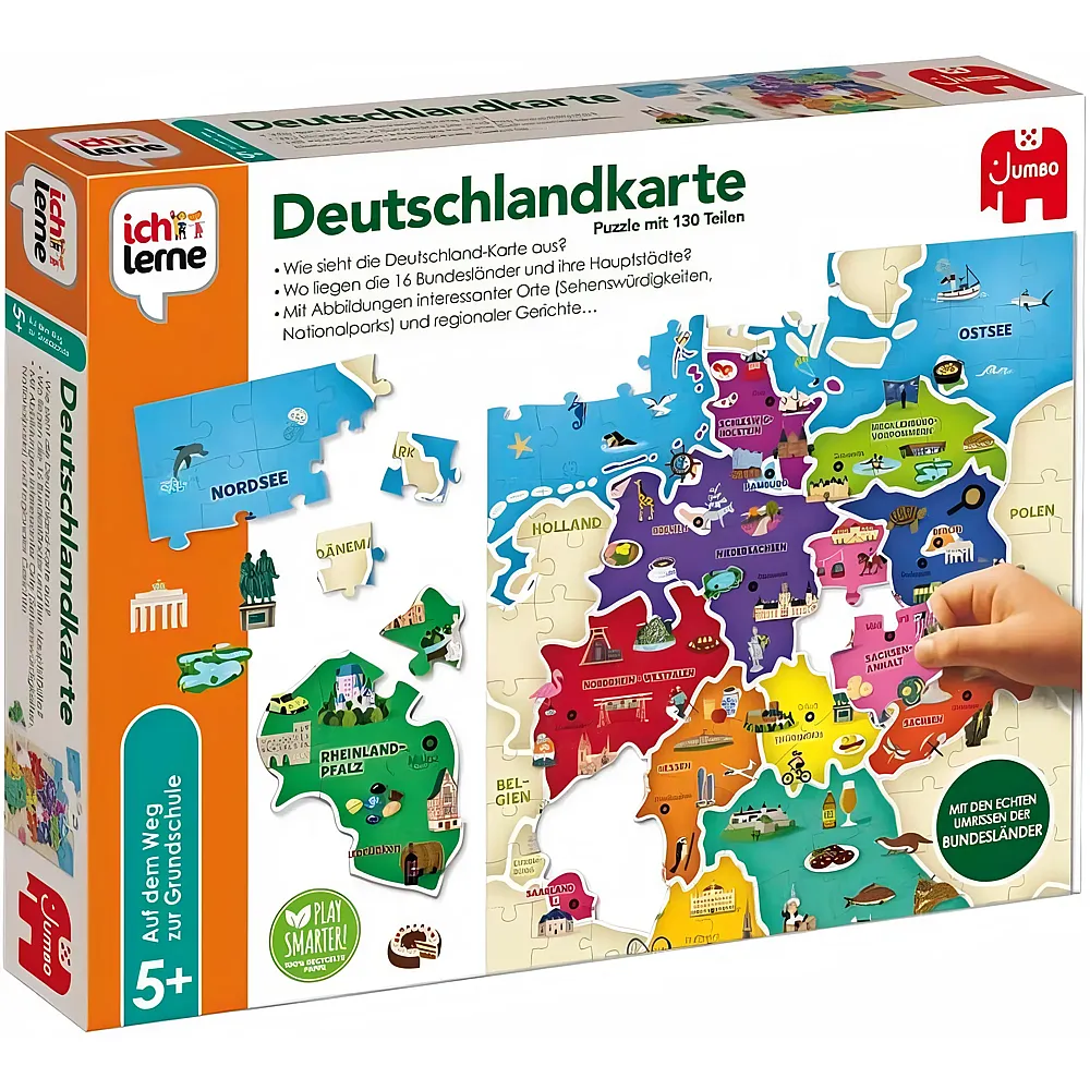 Jumbo Spiele ich lerne Deutschlandkarte  Lernspiel ab 5 Jahren - Kinderspiel f�r Vorschule und Grundschule