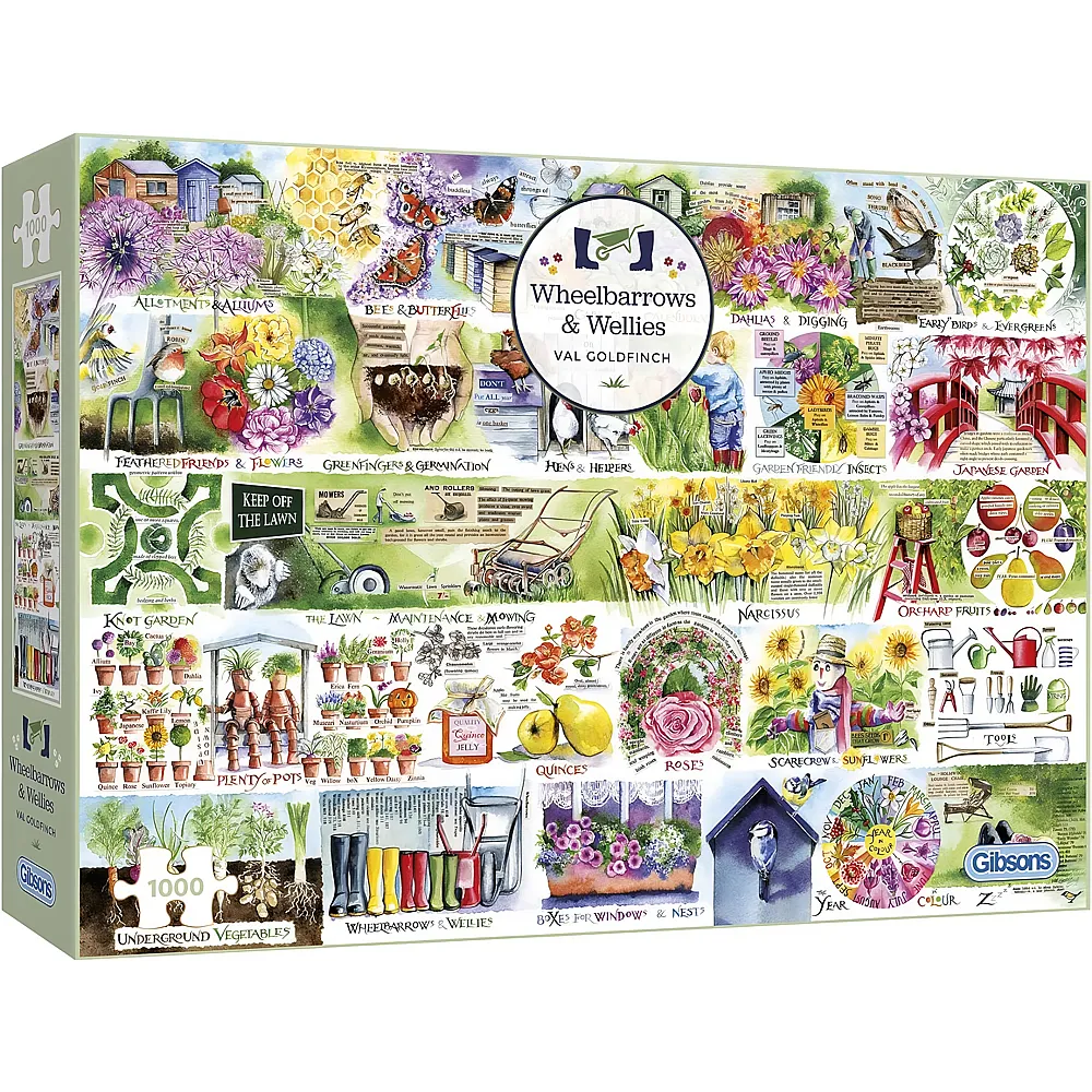 Gibsons Puzzle Val Goldfinch Wheelbarrows & Wellies - 1000 Teile