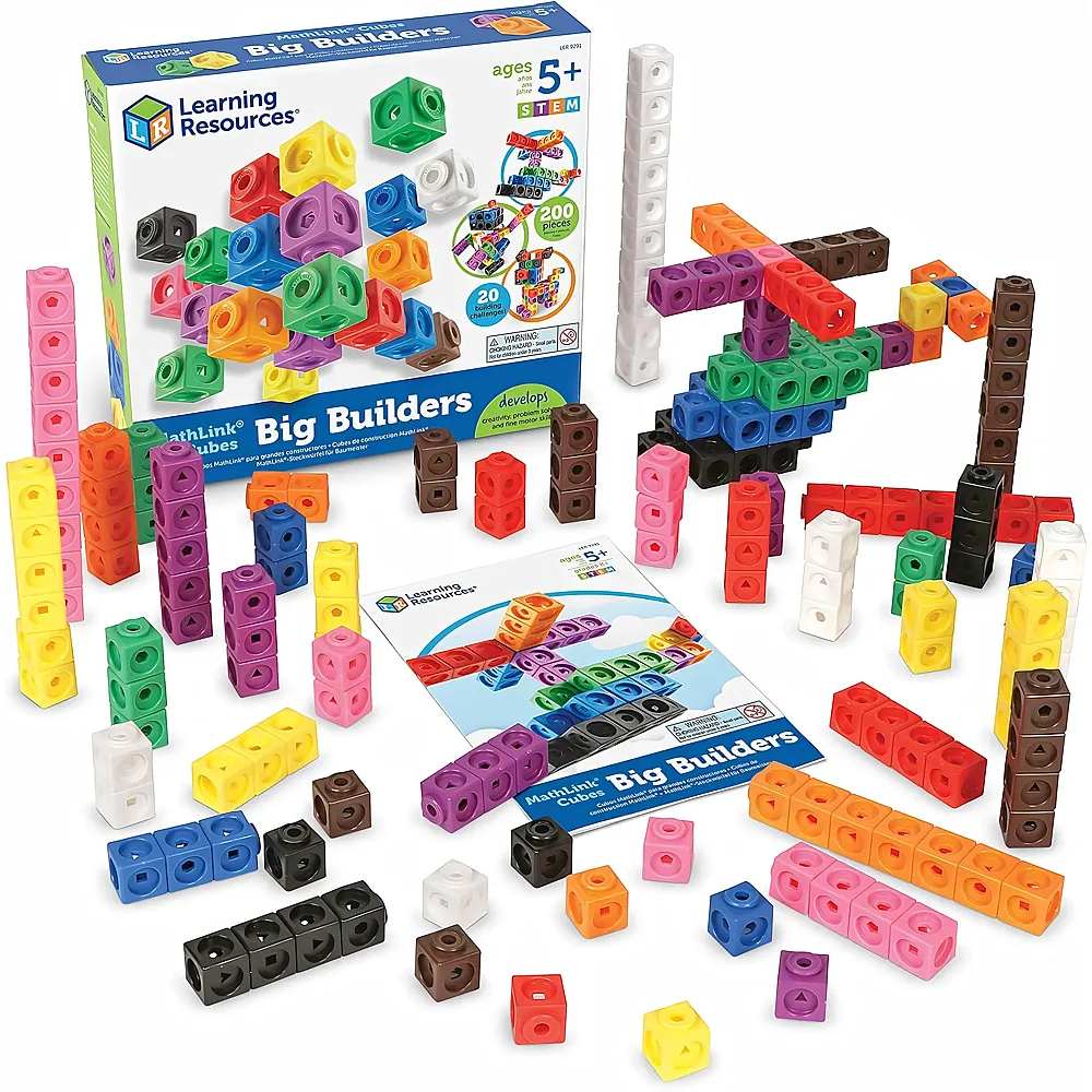 meinspielzeug - Learning Resources MathLink Steckw�rfel Big Builders f�r Baumeister, ab 5 Jahren, Konstruktionsspielzeug f�r fr�hes Mint-Lernen, 200 Teile