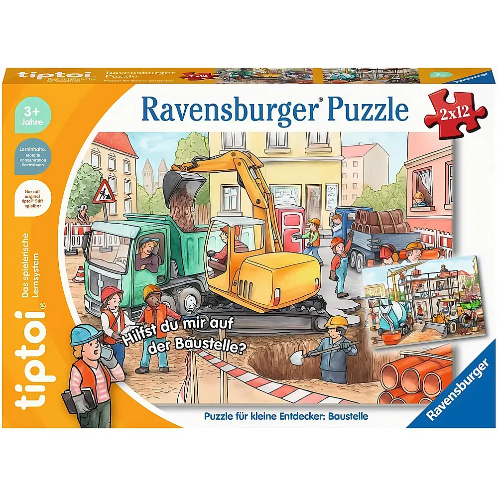 Ravensburger tiptoi Puzzle f�r kleine Entdecker: Baustelle 2x12