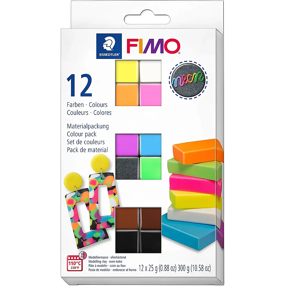 Fimo Effect Modelliermasse in leuchtenden Neonfarben - 12 x 25 g
