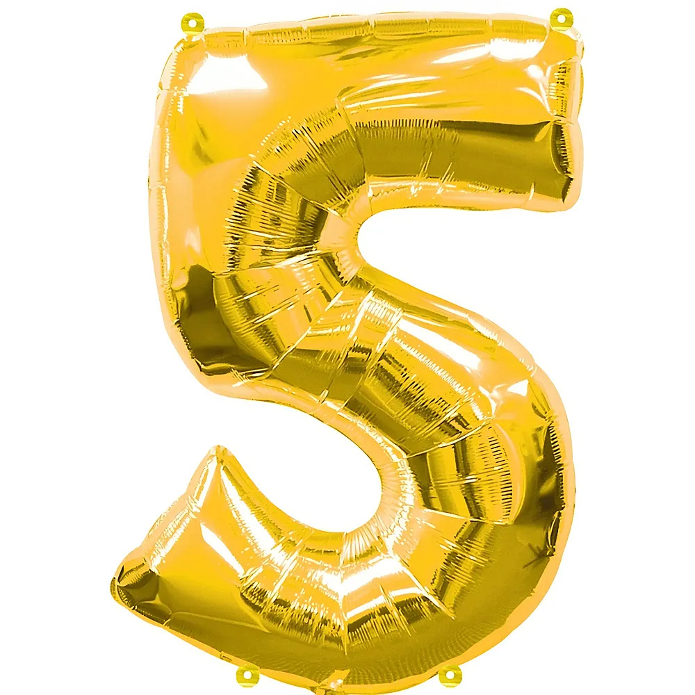 Amscan Zahlen Gold Folienballon Nummer 5 Gold 86cm | Kindergeburtstag