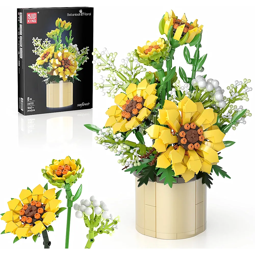 meinspielzeug - Mould King Botanical & Floral Sonnenblumen mit Vase 24110 | Klemmbausteine Natur