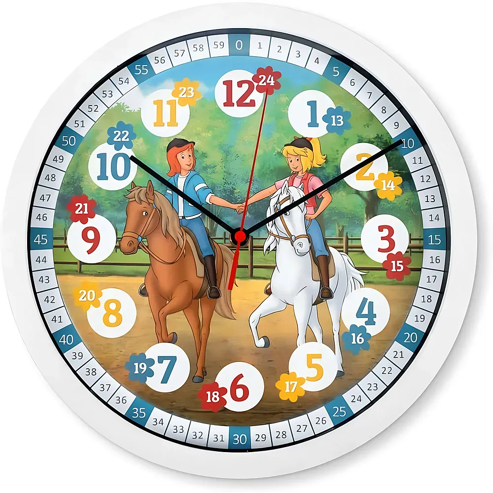 K&L Wall Art Lautlose Kinder Wanduhr f�r M�dchen und Jungen langlebige Lernuhr Pferde Martinshof Bibi&Tina Kinderuhr Lesehilfe im Bibi & Tina