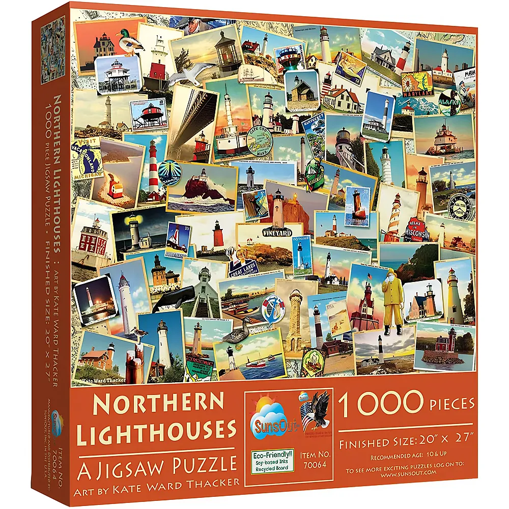 SunsOut Puzzle Kate Ward Thacker - Northern Lighthouses - 1000 Teile