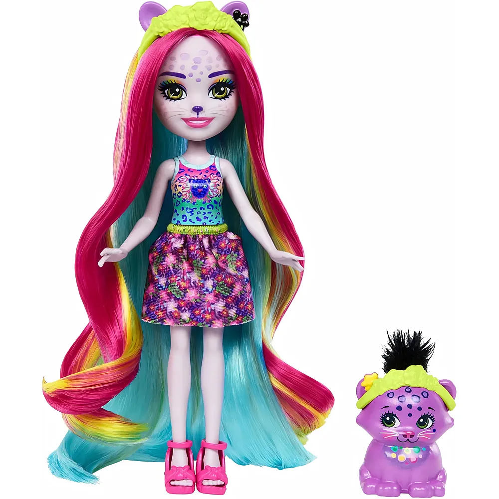 Enchantimals Sunshine Beach Pantherpuppe und Tierfreund mit Deluxe-Haar