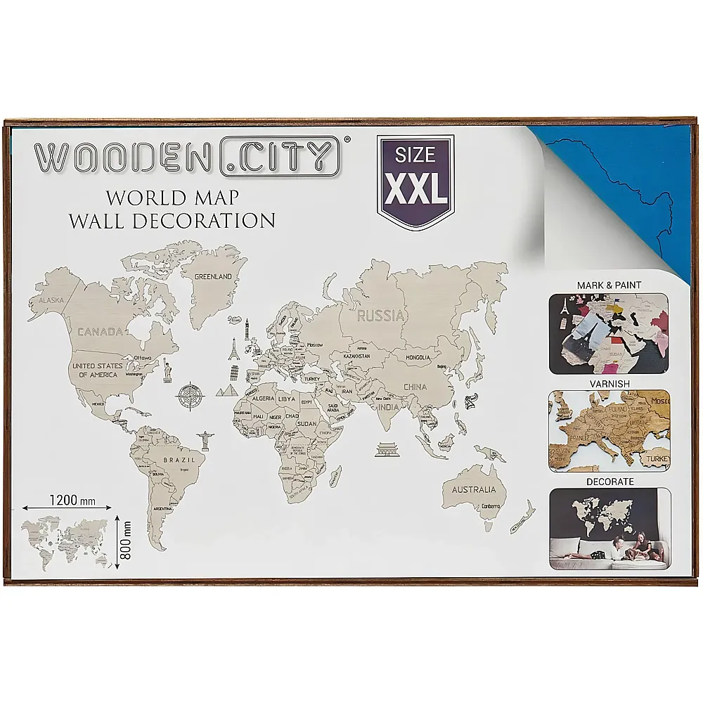 Wooden City Puzzle World Map XXL Cyan 110Teile