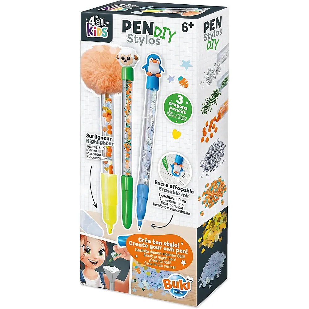 Buki DIY-Stift  Tiere  Personalisierbarer Bleistift f�r Kinder  Kreatives Geschenk ab 6 Jahren