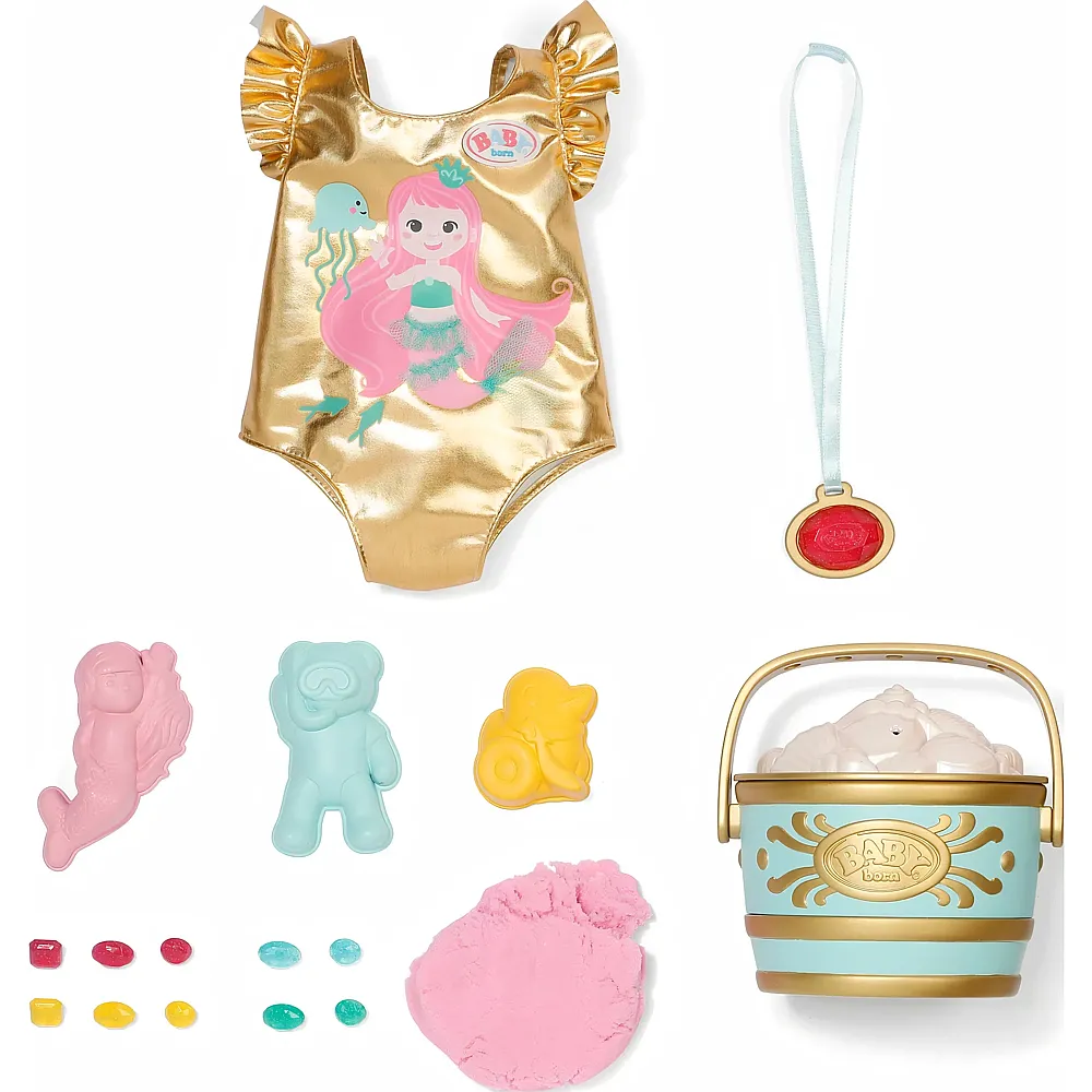 Zapf Creation Baby Born Strand�berraschung Set mit Badeanzug im Meerjungfrauen-Print 43cm