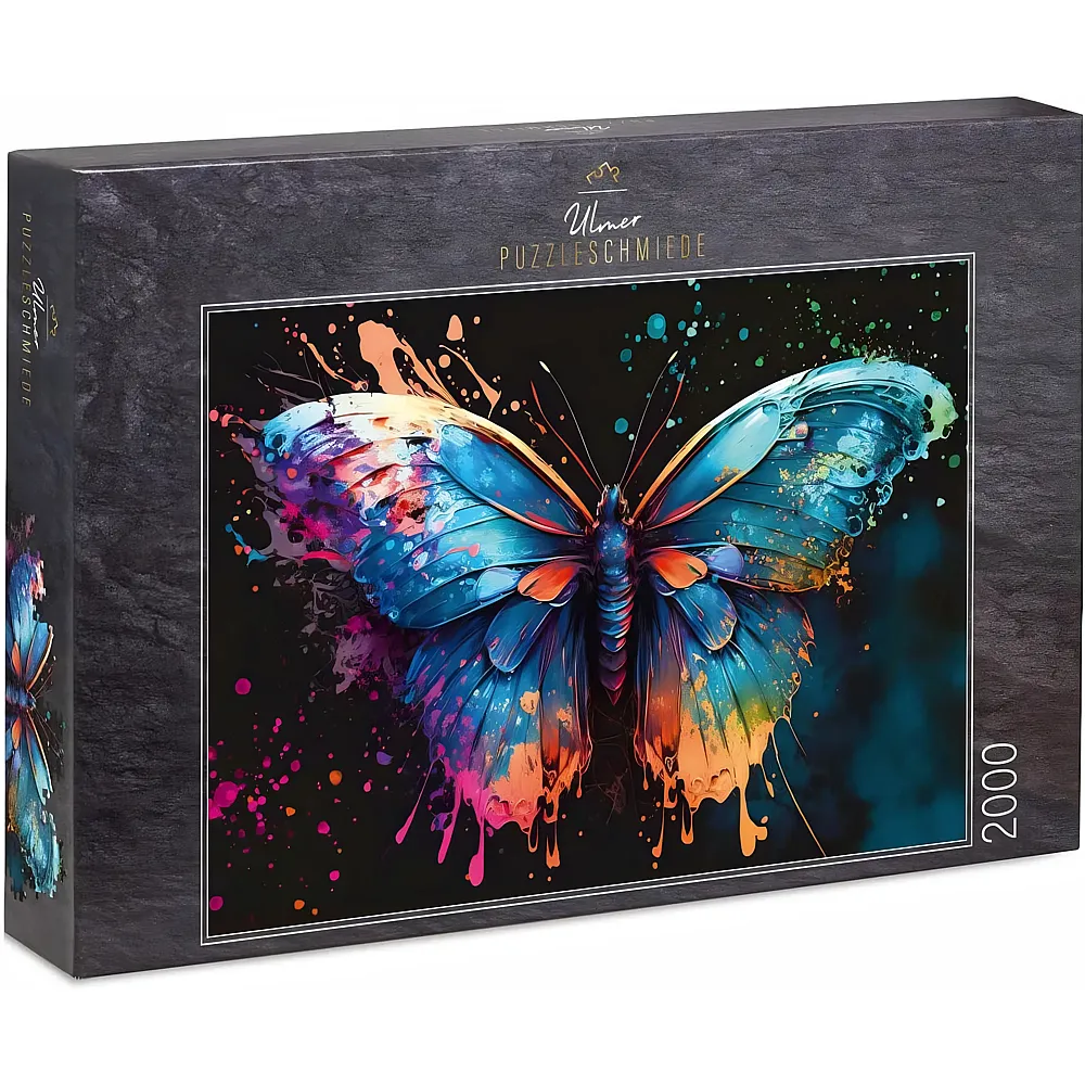 Ulmer Puzzleschmiede Magic Butterfly - Farbenfroher Schmetterling mit knalliger Farb-Explosion - 2000 Teile