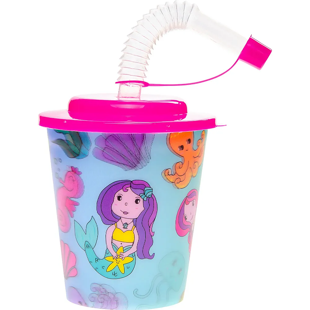 LG-Imports Becher mit Deckel und Strohhalm Meerjungfrau, 12 St�ck.